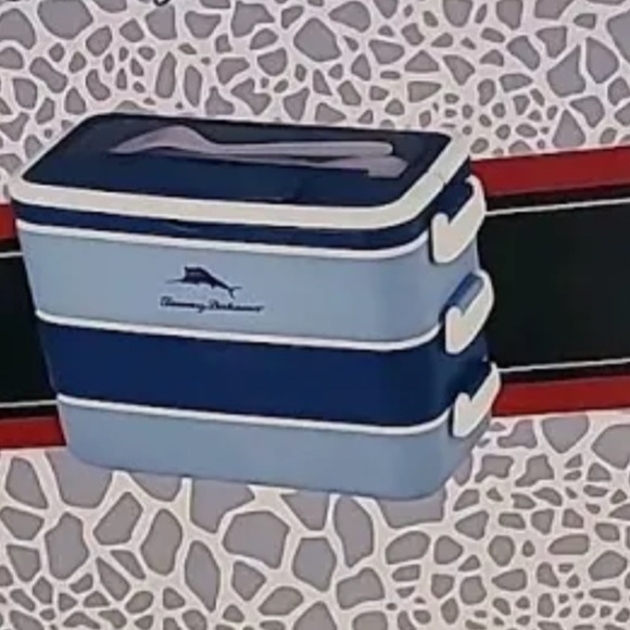 Tommy Bahama Navy and Light Blue Portable Lunch 3 Compartment Bento Box - Picture 1 of 8